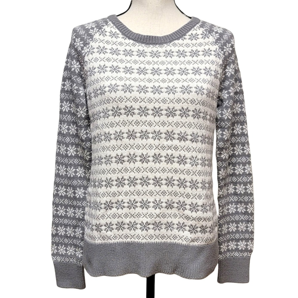 Bass Snowflake Sweater Womens‎ Sz L Gray White Sparkle Crew Long Sleeve Winter